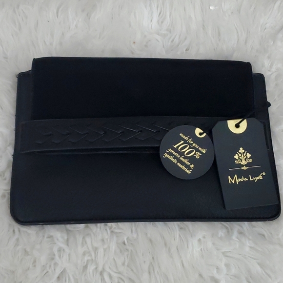 Moda Luxe Black Leather Clutch NWT - Picture 2 of 11